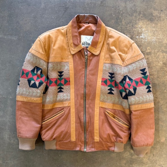 Adler Other - Vintage 90s Adler Southwestern Leather Wool Bomber Jacket Size S Made in Korea